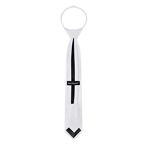 Jacob Alexander Boy's 14" Solid Color Pre-Tied Zipper Neck Tie for Kids Formal Wedding Graduation School Uniforms - White