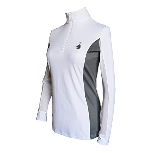 HR Farm Women's Ice Feel Quick Dry Performance Rider Longsleeve Shirt (White/Gray, Large)