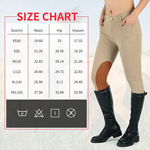 Willit Girls Horse Riding Pants Tights Kids Equestrian Breeches Knee-Patch  Youth Schooling Tights Zipper Pockets