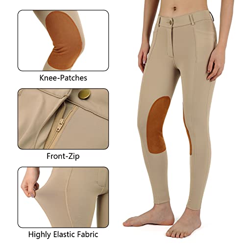 Willit Women's Riding Tights Knee-Patch Breeches Equestrian Horse Riding  Pants Schooling Tights Zipper Pockets